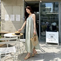 치코엘라 ㅡ 링하조 뒷트임 스트랩 끈 나시 롱 원피스