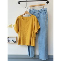 여성스러운 튜립소매 루즈핏 여성 반팔 핀턱 린넨블라우스