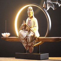 민팅스토어 관세음보살 LED 향 공예 도자기 불상 부처상 불교용품 장식품, 감로수병 든 관세음보살 푸른색