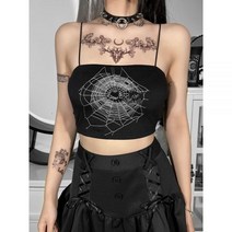 Doit 고딕 양식의 옷 스파이더 웹 프린트 Camis 여성 민소매 Backless 여름 블랙 Crop 탑 스트릿의류 바디콘 캐미솔