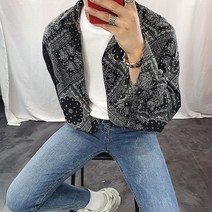 남자 사계절 오버핏 페이즐리 실크 셔츠