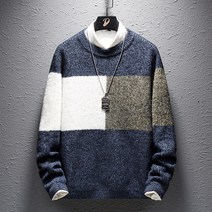 우일신 바이인 남성 배색 니트 스위터 라운드넥 데일리 캐주얼 남친룩