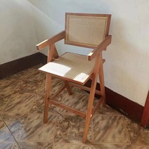 칼한센 의자 피에르잔느레 스타일 암체어 찬디가르 라탄 캥거루, 원목색 높이 65