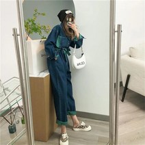 꽃소담 여성 봄가을 배색 데님 점프수트 QQA1726