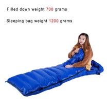 추운 날씨에 적합한 큰 스타일 흰색 구스 다운 부드러운 성인 침낭, 1200g 블루