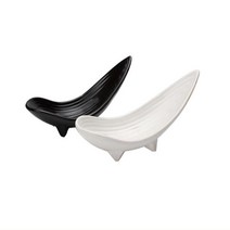 오리엔탈 블랙 잎모양 굽그릇 도자기반찬볼 주방소품, 백색