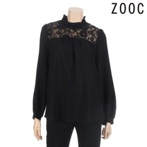 주크 프릴넥 레이스 배색 블라우스 Z204MSC036 BK