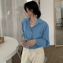 라라벨 여성 카리아 카라넥 포켓 파스텔 긴팔 베이직 데일리 셔츠 블라우스
