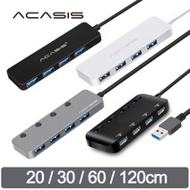 ACASIS USB 2.0 3.1 허브 4포트 무전원 유전원 HUB 슬림형, USB 2.0 / 블랙 / 120cm