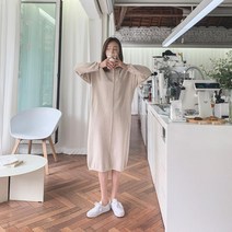반버튼 디자인 후디 롱 원피스 니트 외출 회사 오버핏