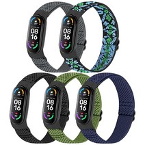 TumpCez Xiaomi Mi Band 7 6 5 4 3/Amazfit 5와 호환되는 솔로 루프 나일론 밴드 조절 가능한 통기성 편안한 탄성 스포츠 교체 스트랩 여성 남성용, Black+Gray+Indigo+ArmyGreen+Bo