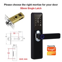 smardeer 블루투스 전자 잠금 장치 tuya 생체 인식 지문 핸들 tuya smart home 원격 실내 지문 도어 잠금, 검정-50mm