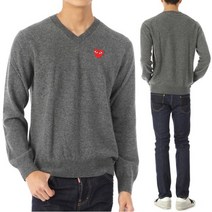 [꼼데가르송] 22FW 레드하트 와펜 브이넥 울 니트 AZ N002 GREY