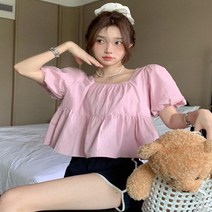 어썸클로젯 돌스 스퀘어 소매 러블리퍼프 쇼트 블라우스