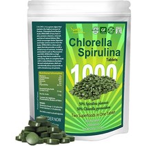 Sunlit Best Green Organics 클로렐라 스피루리나 균열 세포벽 100% Pure ampamp Clean Raw Non-GMO Superfood Protien Pa, [02] 1000개(1팩)