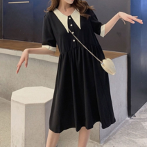 A라인 카라 배색 원피스 미디기장 데이트룩 여성 의류