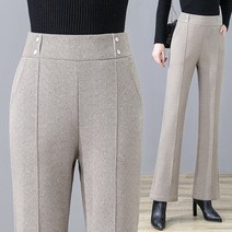 Momolatti 여성용 반밴딩 벨트 기모 슬림 스트레이트 팬츠