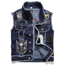 바이크 조끼 오토바이 라이더 데님 자켓 청 클래식 블랙 빈티지 빅사이즈, 네이비