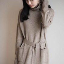 은창]웨이스트 벨트 포켓 니트 롱원피스 롱 가을 겨울 여성 캐쥬얼 보온 롱원피스