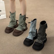 디자인 롱부츠 가죽 부츠 틈새 인형 바지 코디 여성 스웨이드 머핀 바닥 헤드 가을 데님