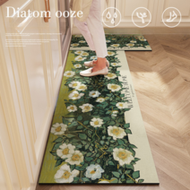 대형 명화디자인 1+1 규조토 4세대 긴매트 러그 논슬립 빨아쓰는 러그 주방 싱크대 욕실, L 화이트화단