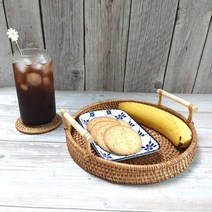 도해 라탄 사각 바스켓 바구니 다용도 타올 트레이 3종 수납 간식 귤 사과 과일 소쿠리 수납함, M