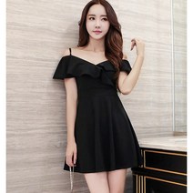 Makone 여성 클럽 파티 오프숄더 프릴 플레어 원피스