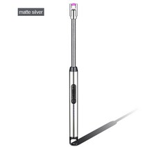 360 ° 전기 아크 플라즈마 롱 캔들 라이터 USB 방풍 바베큐 주방 가스 스토브 플레임 없는, Silver