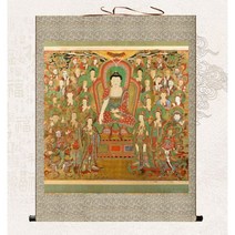 석가모니 불교 족자 아미타불 부처님 보살 그림 액자 탱화 풍수 법당 사찰, 다크베이지 족자, 전체 족자 120x95