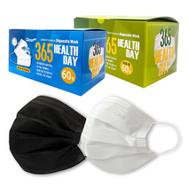 크린테크 365헬스데이 국산 일회용 귀안아픈 마스크 아동용 성인용 60매입 (흰색/검정색/파란색/검정&회색), 파란색