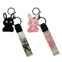 파인드몰 토끼 키링 키홀더 2개 세트, 블랙+핑크