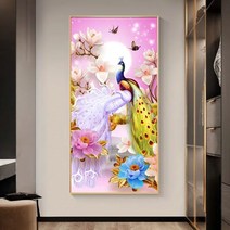 부귀와 행운의 상징 공작새 한쌍 보석십자수 모란꽃 부귀 AB 비즈 보석 퍼즐 붙이기 DIY 패키지, 50x90cm