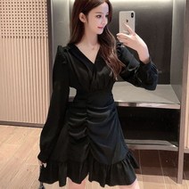 해외여행 플레어 러블리 플로럴 휴가 롱 꽃무늬 원피스 우아하고 부드러운 a라인 주름 장식 긴팔 드레스 용 스위트 v넥 셔링 디자인 슬림 십대