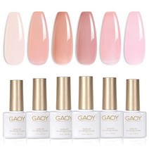 GAOY Sheer Nude 네일 폴리쉬 세트 6가지 뉴트럴 스킨 톤 U V 젤 폴리쉬 색상 네일 아트 홈 DIY 매니큐어 키트, Sheer Jelly Nude Pink, Sheer Jelly Nude Pink