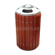 리빙플랜 도색 원목휴지통 스텐쓰레기통 A형 재떨이겸용