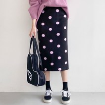 아모르데이 여성용 로지도트스커트 국내생산 자체제작 H라인 밴딩 미디 니트 슬림 치마