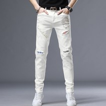 도오빠 라코로 남성 청바지 데님 팬츠 화이트진 슬림핏 스트레이트 스크래치 큐빅 신축성 남자청바지