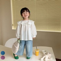 소소키즈 여아 무지 프릴 블라우스 유아 아동 키즈 주니어 자매룩 행사룩 촬영룩 봄 가을 나들이 외출복 (110-130)