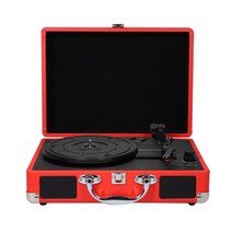 턴테이블 전축 비닐 턴테이블 빈티지 축음기 레코드 플레이어 스테레오 사운드 33/45/78 RPM 내장 스피커, 02 Red
