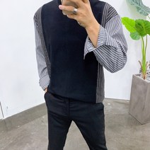 스트릿제이 리버티 소매 스트라이프 배색 긴팔티셔츠