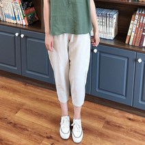 에쉐르 WAWAMOM(특허브랜드) 여성 여름 9부 배기팬츠 아이스 쿨 린넨바지 똥싼바지 BIQ29fqs
