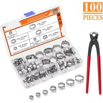 티클램프 100 개 6-21mm 304 스테인레스 스틸 싱글 이어 무단 호스 클램프 집게 키트 포함, [03] 5.3-6.5mm 10pcs, 03 5.3-6.5mm 10pcs