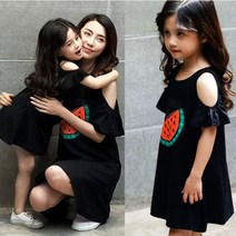 전사이즈입고완료!(키즈90~엄마S~5XL까지)무료배송 전상품 재입고 완료 블랙 수박 엄마딸 커플 원피스&아들 티셔츠 패밀리룩 티 돌촬영 가족티 맘커플 원피스 가족