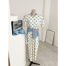 허니제이 / 니드어 배색 도트 포켓 트임 반팔 롱 원피스(3color)