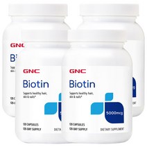 GNC 비오틴 5000mcg 글루텐 프리 무설탕 캡슐, 120정, 4개
