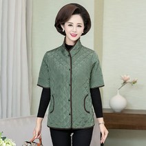 반팔패딩조끼 빅사이즈 50대 여성 겨울 가 중년 노인 반팔 실크 코튼 다운 어머니 조끼 탑스 격자 무늬