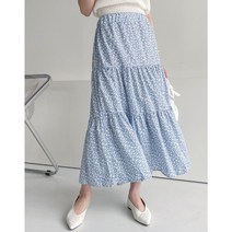 3단 캉캉 잔꽃 나염 밴딩 롱 스커트