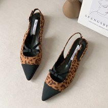 컴온슈 / 앞코배색 리본 호피슬링백슈즈 (2cm)