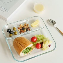 내열강화유리 식판4칸 글라스트레이 브런치식판 식기세척기식판 예쁜식판, L(10인치)