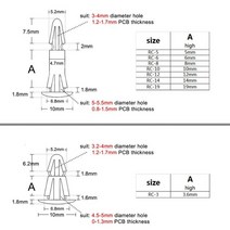나일론 플라스틱 스탠드 오프 스페이서 리벳 푸시 인 잠금 클립 3-4mm 4.5-5.5mm 홀 용 고정 지지대 PCB, 06 RC-12